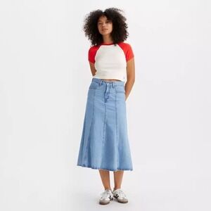 Levi's Fit and Flare Light Wash Midi Denim Skirt Size 25 New W Tag Boho Festival